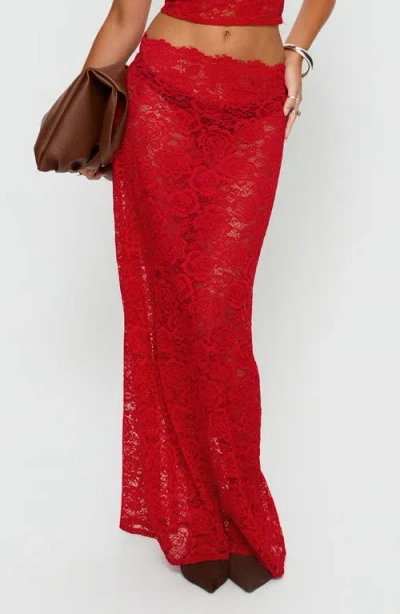 Princess Polly Vionna Sheer Floral Lace Maxi Skirt In Red