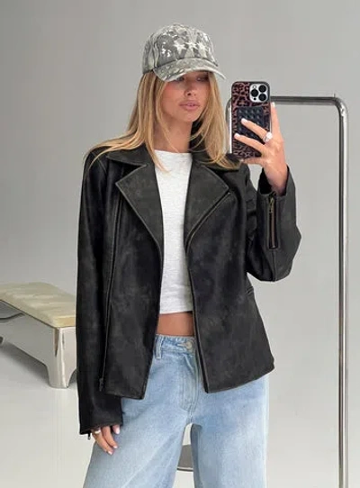Princess Polly Vyolette Faux Leather Collared Jacket In Black