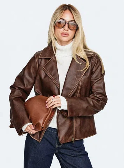 Princess Polly Vyolette Faux Leather Collared Jacket In Brown