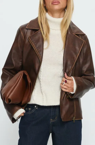 Princess Polly Vyolette Faux Leather Jacket In Brown