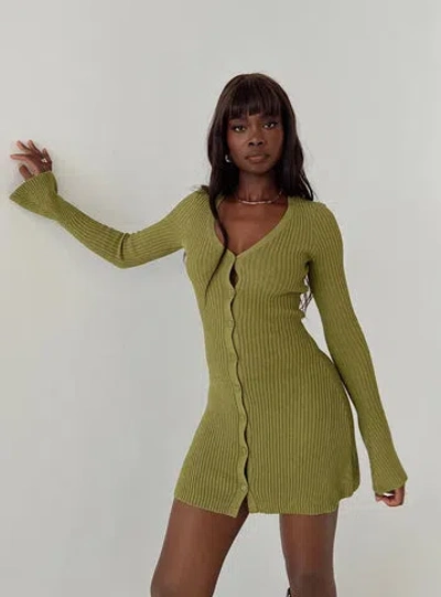 Princess Polly Waldin Long Sleeve Mini Dress In Olive