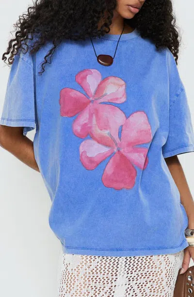Princess Polly Watercolour Daydream Graphic Oversized T-shirt In Blue