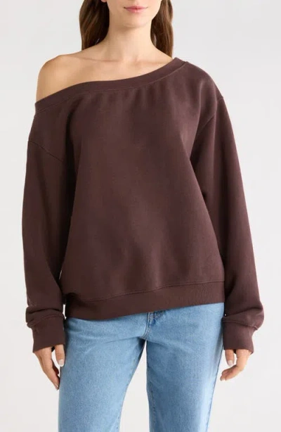 Princess Polly Wellness One-shoulder Sweatshirt In Brown