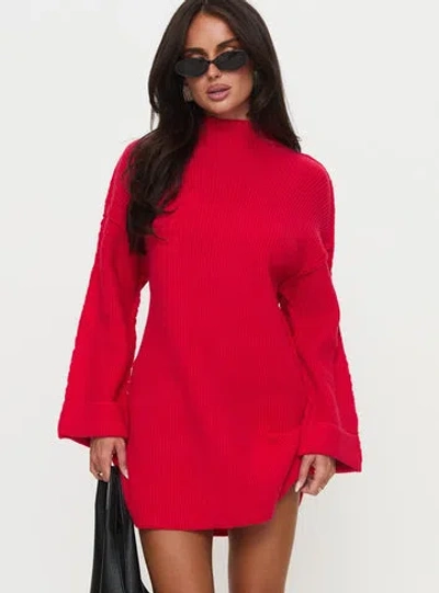 Princess Polly Weslie Long Sleeve Knit Mini Dress In Red
