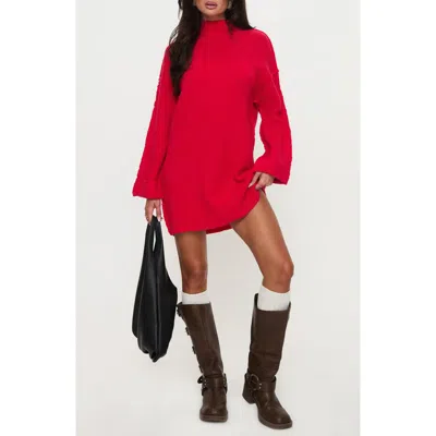 Princess Polly Weslie Long Sleeve Shift Sweater Dress In Red