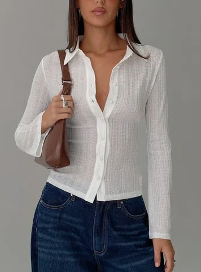 Princess Polly When You Sleep Textured Knit Button-up Shirt In White