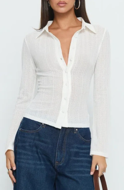 Princess Polly When You Sleep Textured Knit Button-up Shirt In White