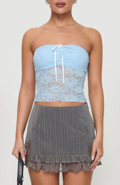 Princess Polly Winnick Floral Lace Strapless Crop Top In Blue