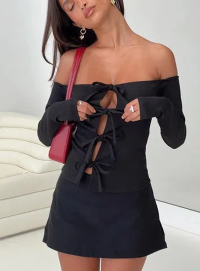 Princess Polly Wish You The Best Off Shoulder Bow Detail Top In Black