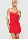 Princess Polly Wurli Linen Blend Cami Square Neck Open Back Mini Dress In Red