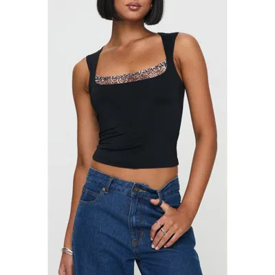 Princess Polly Xandi Leopard Trim Crop Top In Black