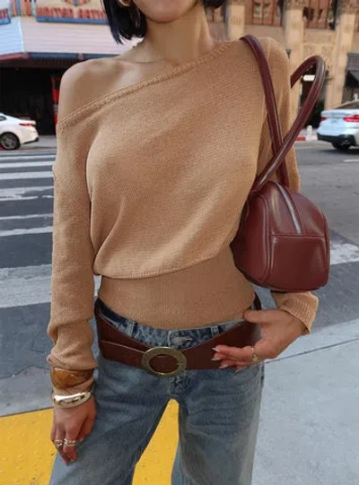 Princess Polly Xaria Off Shoulder Knit Sweater In Brown