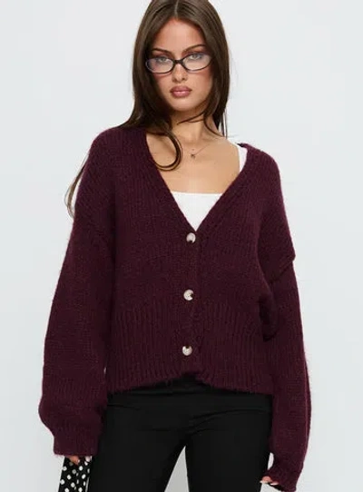 Princess Polly Yasmyn Knit Cardigan In Burgundy