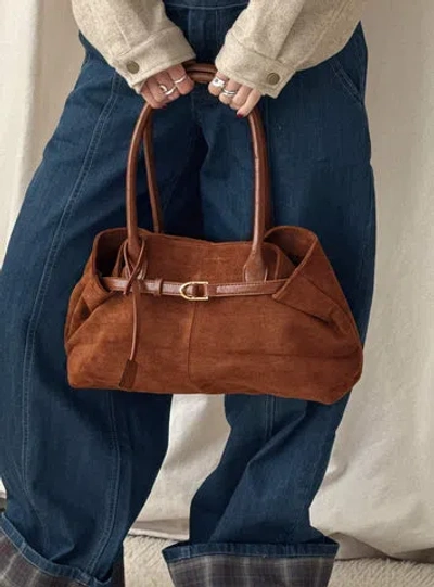 Princess Polly Yearning Faux Suede Buckle Detail Shoulder Bag In Brown