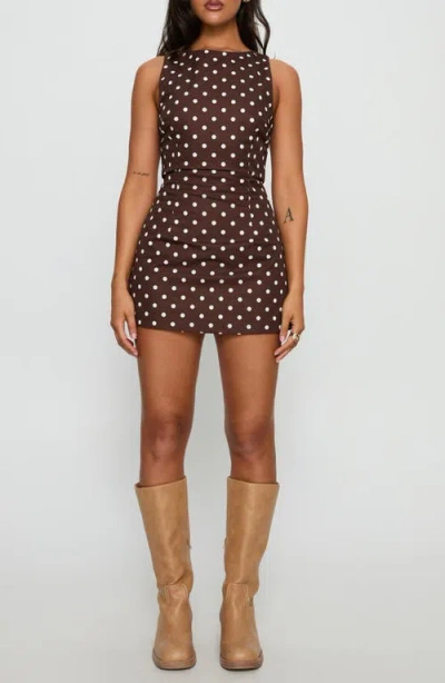 Princess Polly Yumiko Polka Dot Sleeveless Skirted Romper In Brown