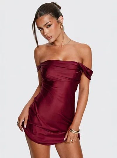 Princess Polly Zabbarra Off The Shoulder Mini Dress In Burgundy