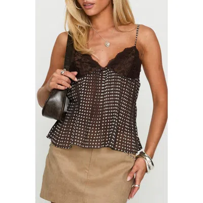 Princess Polly Zami Pleated Lace Trim & Polka Dot Semisheer Camisole