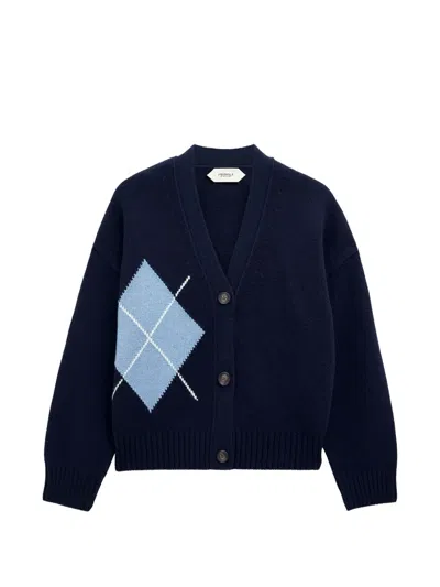 Pringle Of Scotland Argyle Cashmere Cardigan In Blue