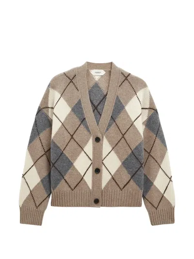 Pringle Of Scotland Argyle Cashmere Cardigan In Brown