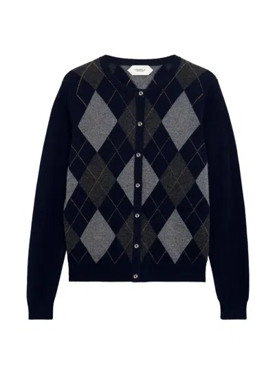 Pringle Of Scotland Argyle Crew-neck Cardigan In Blue