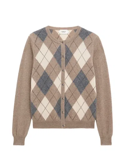 Pringle Of Scotland Argyle Crew-neck Cardigan In Brown