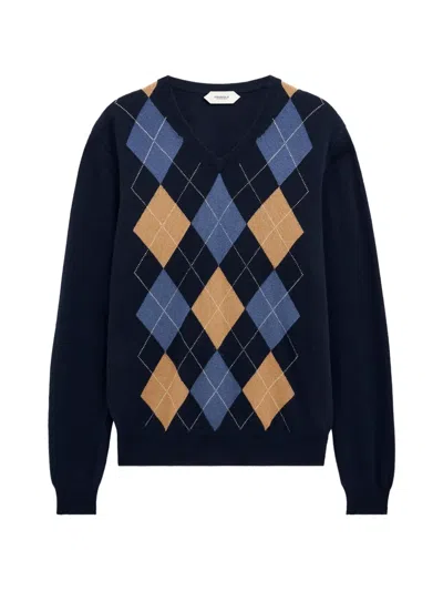 Pringle Of Scotland Argyle-pattern V-neck Sweater In Blue
