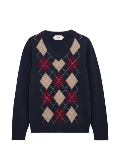 Pringle Of Scotland Argyle V-neck Sweater In Blue