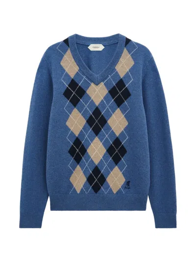 Pringle Of Scotland Argyle V-neck Sweater In Blue