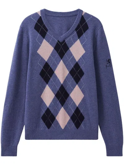 Pringle Of Scotland Argyle V-neck Sweater In Blue