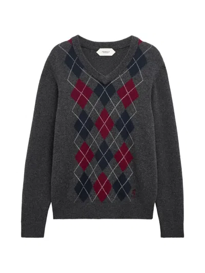 Pringle Of Scotland Argyle V-neck Sweater In Gray