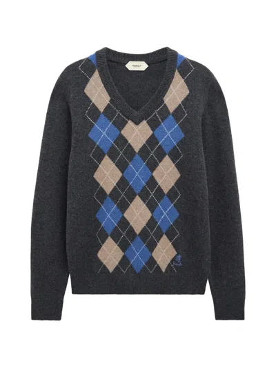Pringle Of Scotland Argyle V-neck Sweater In Gray