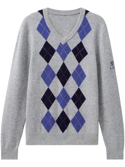 Pringle Of Scotland Argyle V-neck Sweater In Grey