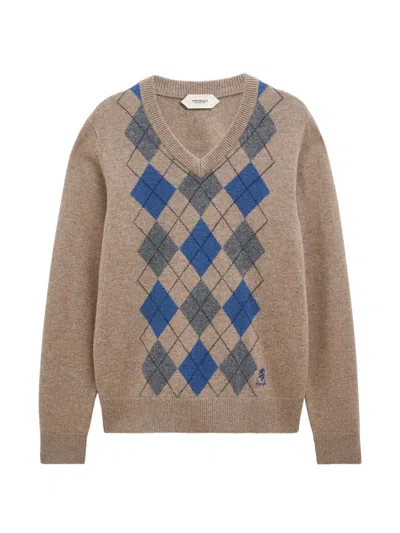 Pringle Of Scotland Argyle V-neck Sweater In Neutral