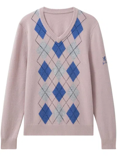 Pringle Of Scotland Argyle V-neck Sweater In Pink