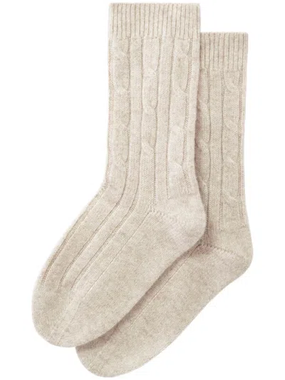 Pringle Of Scotland Cable-knitt Cashmere Socks In Neutrals