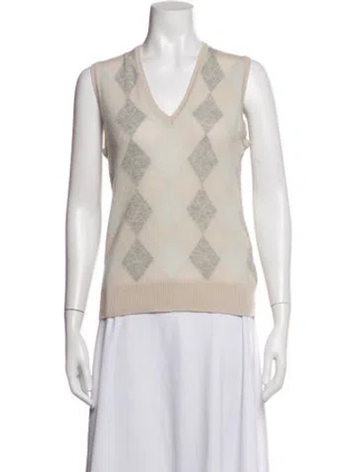 Pre-owned Pringle Of Scotland Cashmere Patterned Sweater In White