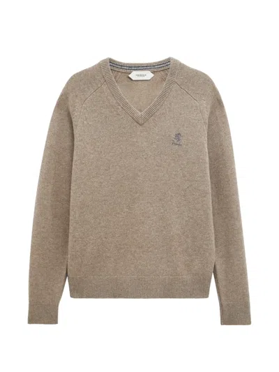 Pringle Of Scotland Classic V-neck Sweater In Brown