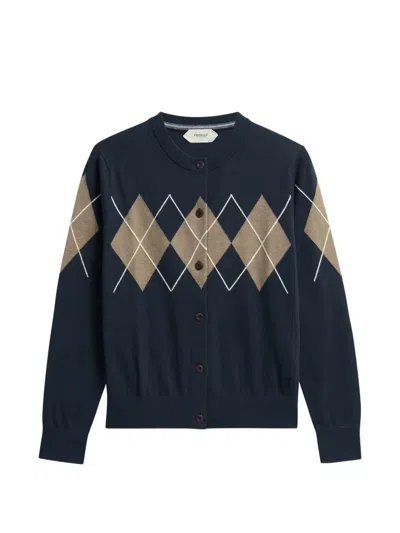 Pringle Of Scotland Diamond-pattern Cardigan In Blue