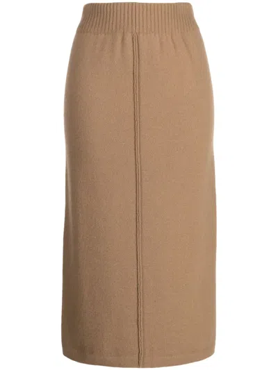 Pringle Of Scotland Elasticated-waist Wool-cashmere Blend Skirt In Camel