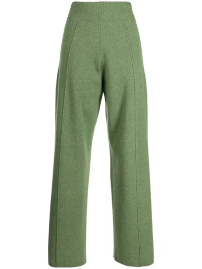 Pringle Of Scotland Elasticated-waist Wool-cashmere Blend Trousers In Green