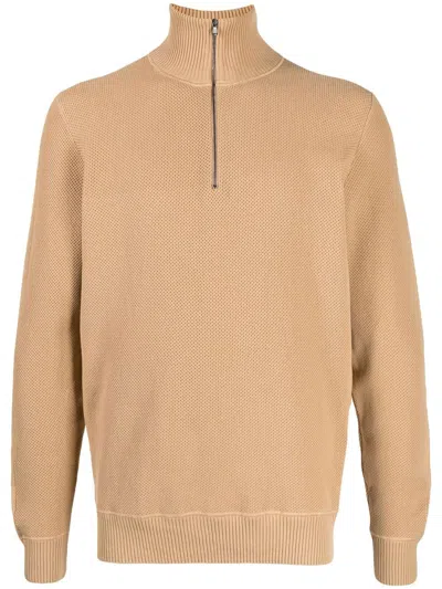 Pringle Of Scotland Half-zip Cotton Jumper In Brown