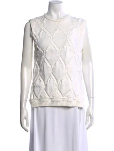 Pre-owned Pringle Of Scotland Patterned Crew Neck Sweater In White