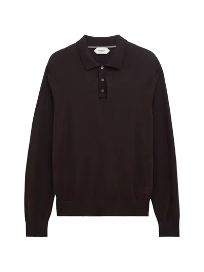 Pringle Of Scotland Polo-collar Merino Wool Sweater In Brown