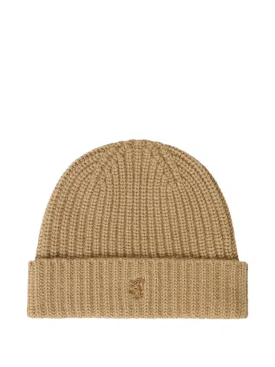 Pringle Of Scotland Ribbed Cashmere Beanie In Brown