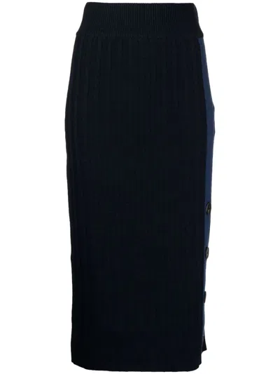 Pringle Of Scotland Ribbed-knit Pencil Skirt In 蓝色
