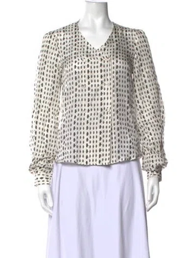 Pre-owned Pringle Of Scotland Silk Patterned Blouse In White
