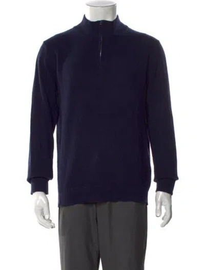 Pre-owned Pringle Of Scotland Turtleneck Long Sleeve Polo Sweater In Blue