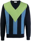 PRINGLE OF SCOTLAND VERTICAL-STRIPE V-NECK JUMPER