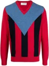 Pringle Of Scotland Vertical-stripe V-neck Jumper In Rot