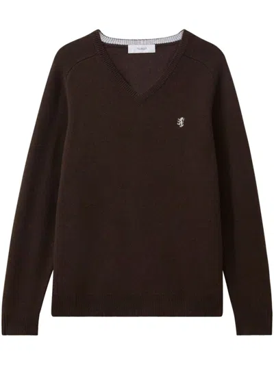 Pringle Of Scotland Wool V-neck Sweater In Brown